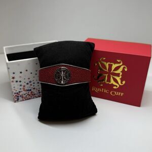 Rustic Cuff Red Stingray Leather Silver Tone Logo Cuff Bracelet New